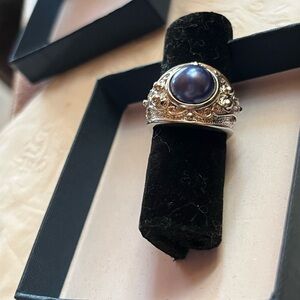 New Sterling Silver Blue Satin Stone Ring sz 8